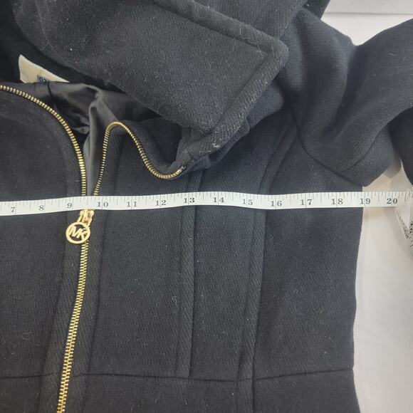 Michael Kors Women Black Trench Coat Wool Blend Jacket Removal Hood Jacket Small - Picture 12 of 12